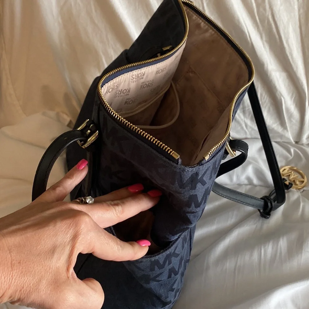 MICHAEL Michael Kors Navy MK Logo Tote with Gold Charm